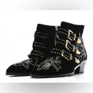 CHLOE 
Velvet Studded Susanna Ankle Boots size IT 40 black